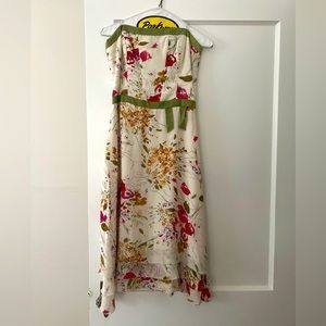 Nicole Miller Strapless Dress, Spring Floral Print w/Sage Green Trim (Size 2)